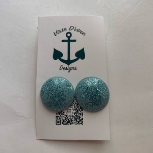 Teal glitter stud earrings (1635)